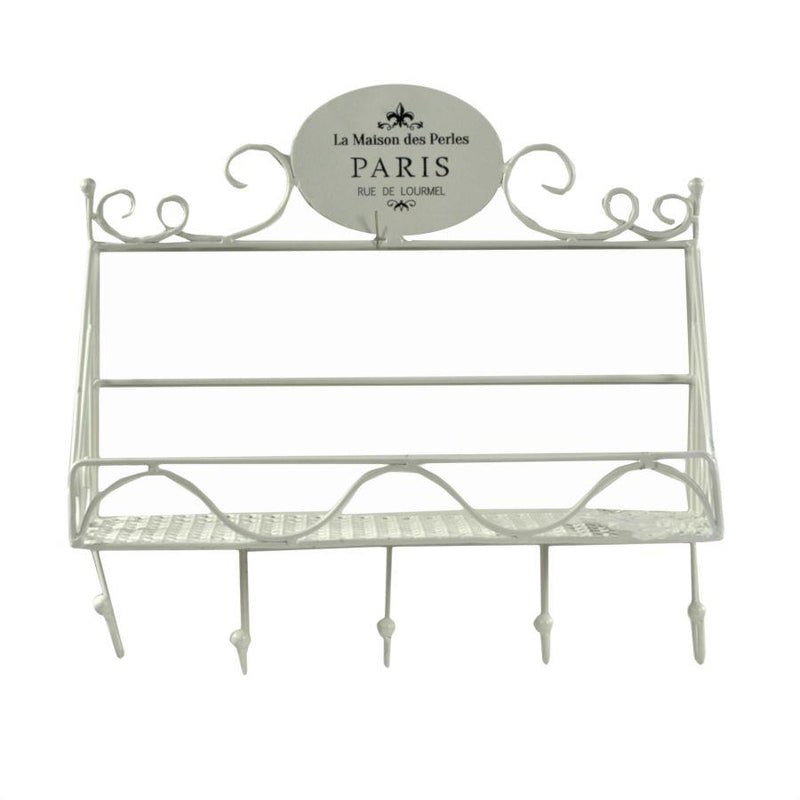 Appendiabiti a Muro 5 Ganci con Mensola 38,5x13xh37 cm in Metallo Paris Bianco-1