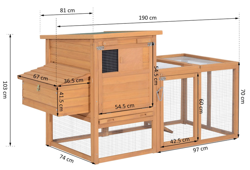 Pollaio Gabbia per Galline da Esterno con Zona di Corsa e Nido in Legno 190x81x103 cm -10