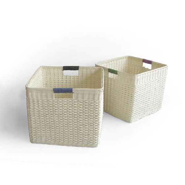 Set 2 Körbe aus natürlichem Rattan mit quadratischen Griffen sconto