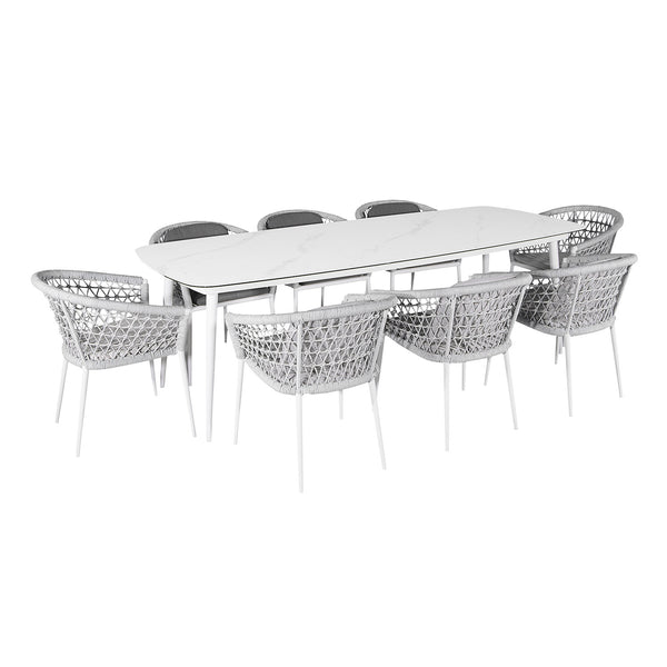 online Set Tavolo Rettangolo e 8 Sedie da Giardino in Alluminio Muses 240 Bianco