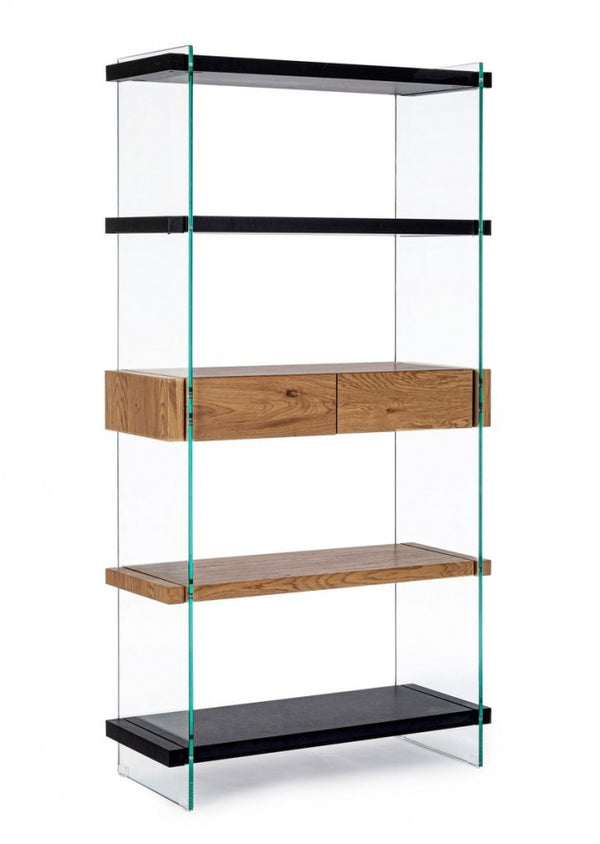 Libreria 4 Ripiani 2 Cassetti 90x39x180h cm Line Wood Nero sconto