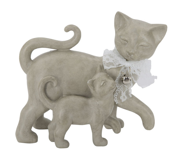 Steinkatze mit Hündchen 19x9,5x17,5 cm aus weißem Polyresin acquista