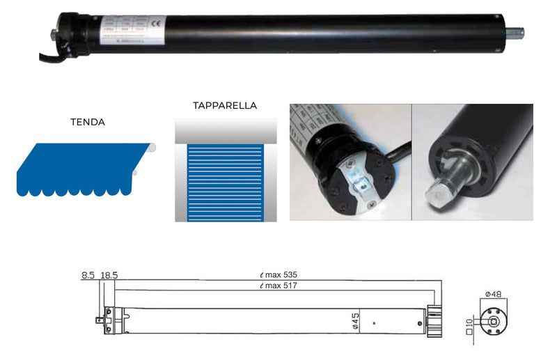 Motore Tubolare per Tende da Sole e Tapparelle Ø45 mm 30NM Masi -2