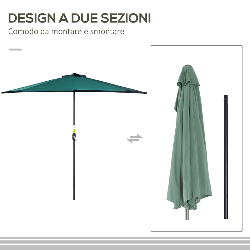 Ombrellone da Giardino Semicircolare in Alluminio 269x138x236 cm  Shade Verde-7