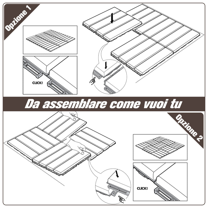 Set 9 Mattonelle a Incasto Effetto Legno 30x30x2 cm  Deck Marrone-7