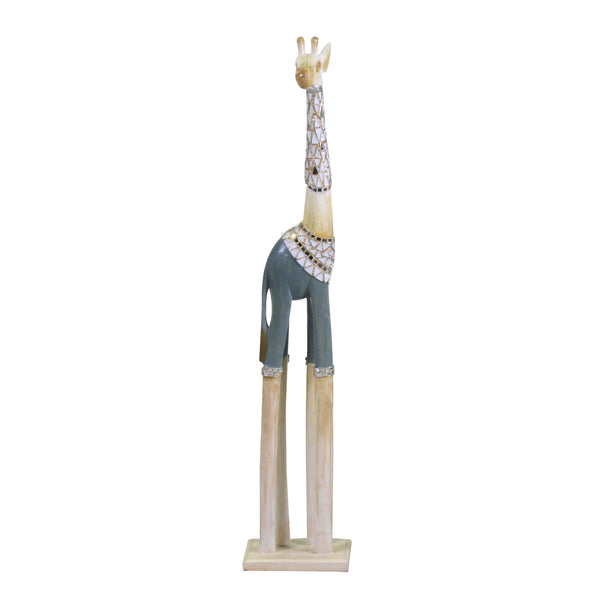 prezzo Giraffenfigur aus hellblauem weißem Holz 16x10xh80 cm