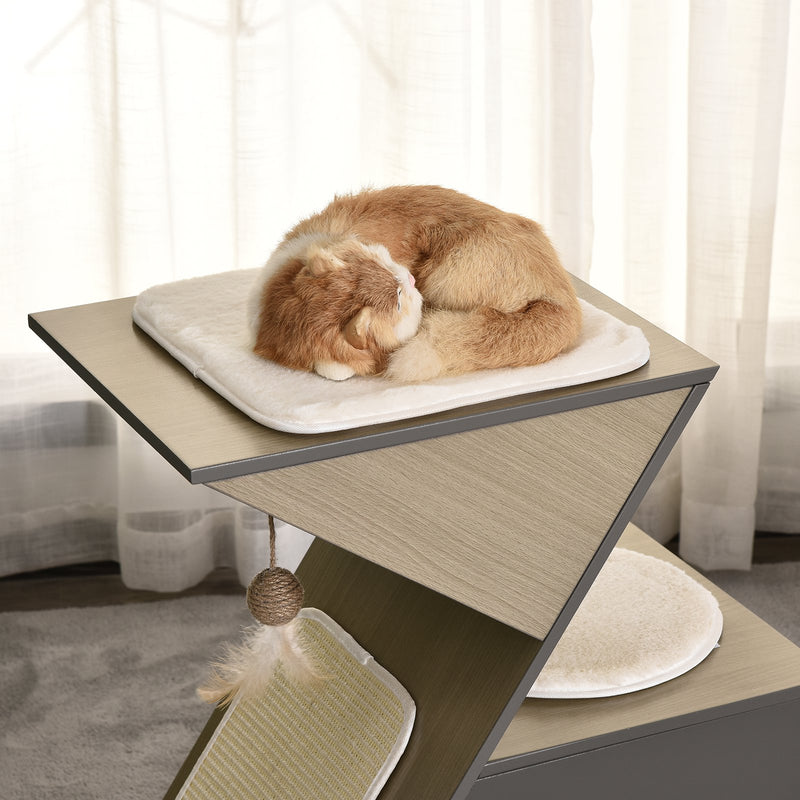 Casetta per Gatti con Tiragraffi in MDF 60x37x65 cm  Grigia-9