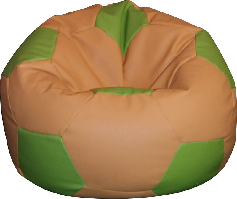 Poltrona a Sacco Pouf Ø100 cm in Similpelle Baselli Pallone da Calcio Marrone Chiaro e Verde Limone-1