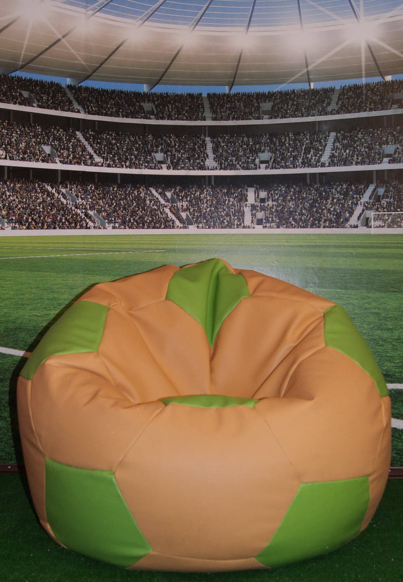 Poltrona a Sacco Pouf Ø100 cm in Similpelle Baselli Pallone da Calcio Marrone Chiaro e Verde Limone-2