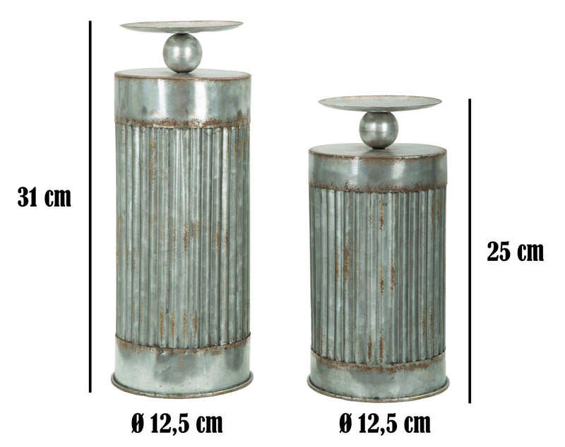 Portacandele Illinois Coppia Ø12,5x25-12,5x31 cm in Ferro Argento-7