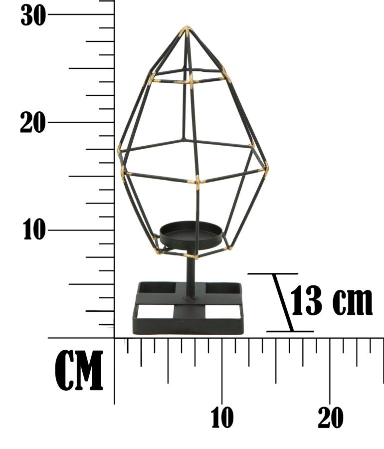 Portacandele Bright Piramid 15x13x29 cm in Ferro Nero e Oro-8