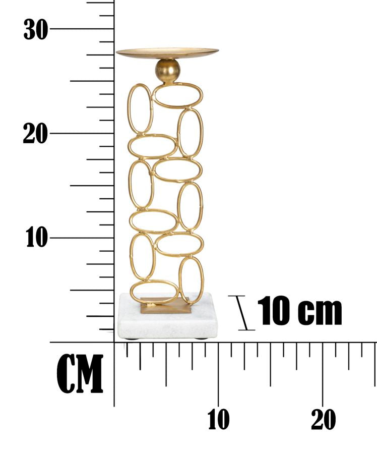 Portacandele Bubbles 10x10x27 cm in Ferro e Marmo Oro e Bianco-8