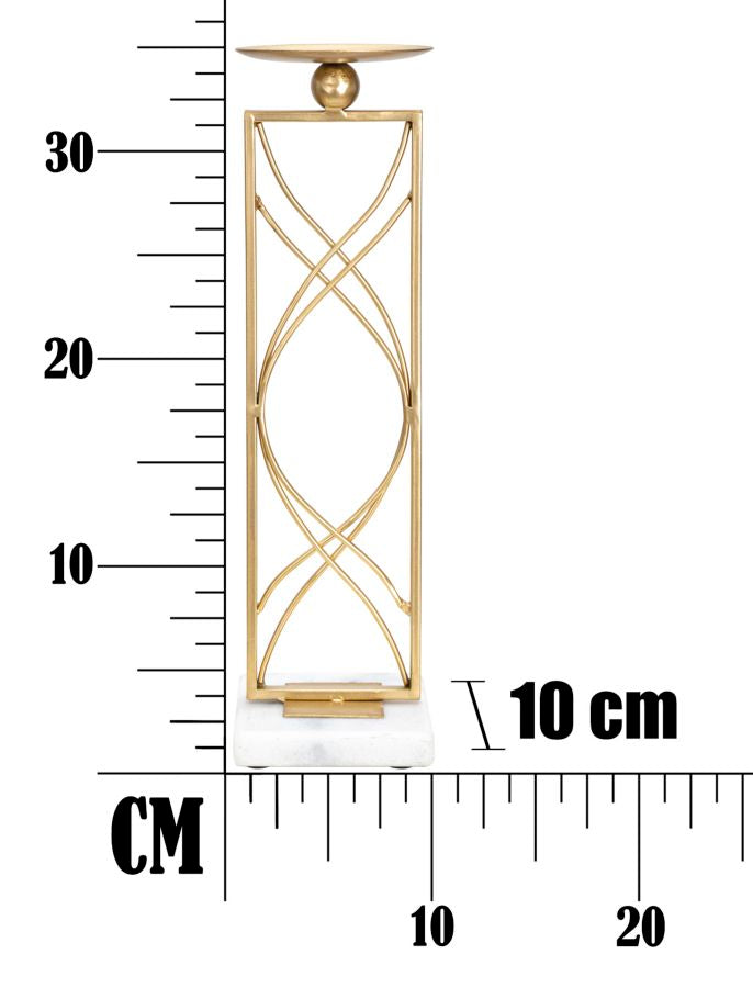 Portacandele Exy 10x10x35 cm in Ferro e Marmo Oro e Bianco-7