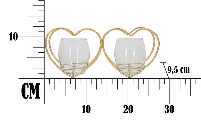 Portacandele Heart 27,5x9,5x12,5 cm in Ferro e Vetro Oro-6