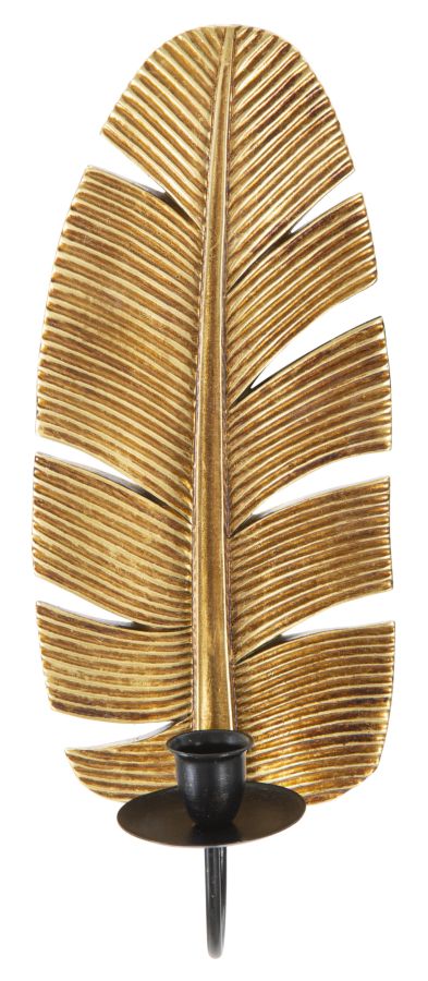 acquista Leaf Wandkerzenhalter 12,8x8,9x31,2 cm in Gold und schwarzem Polyresin und Eisen