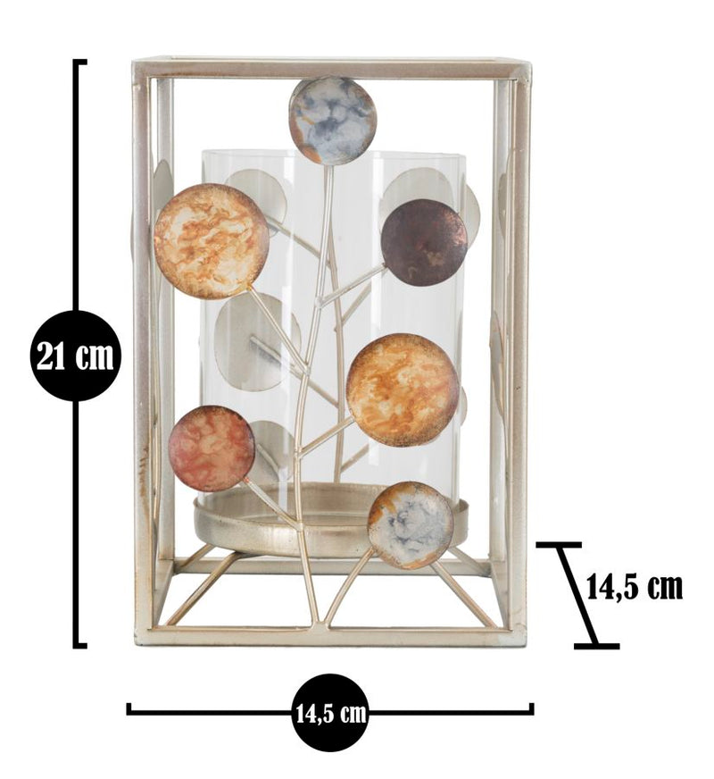 Portacandele Bixy 14,5x14,5x21 cm in Ferro e Vetro Multicolor-6