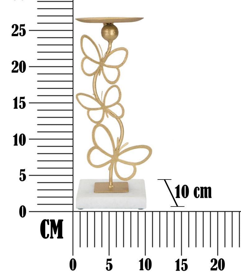 Portacandela da Tavolo 10x10x26,5 cm in Metallo Oro Base in Marmo Bianco-6