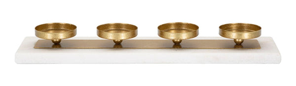 4-Sitzer-Tischkerzenhalter 40 x 10 x 5 cm mit goldener Metallbasis aus weißem Marmor sconto