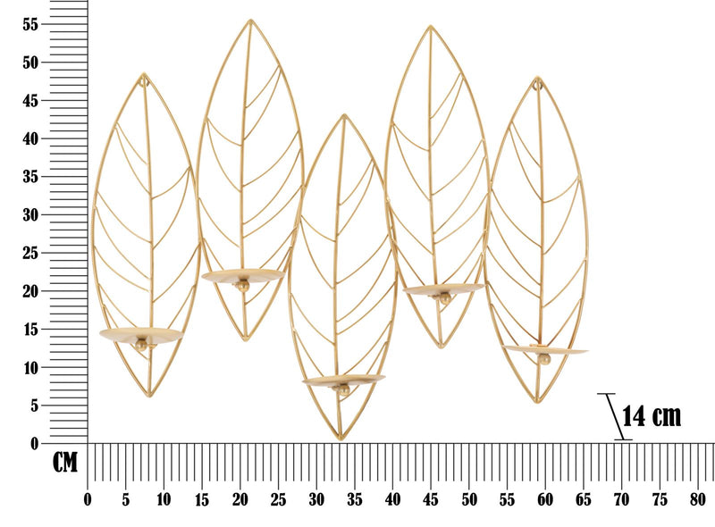 Portacandele da Parete 4 Posti 66x14x56 cm in Metallo Oro-5