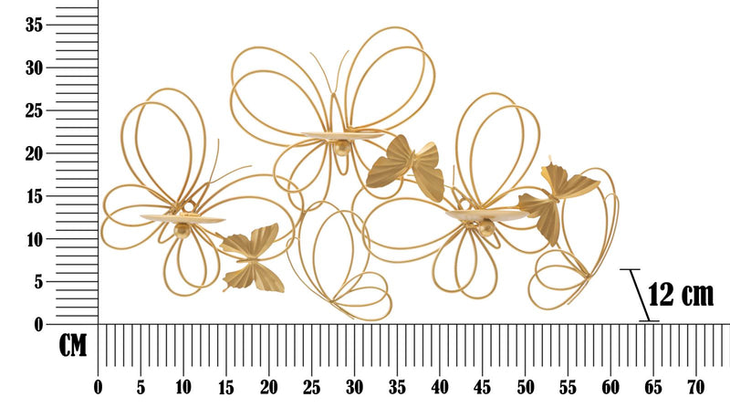 Portacandele da Parete 3 Posti 61x12x34 cm Farfalle in Metallo Oro-6