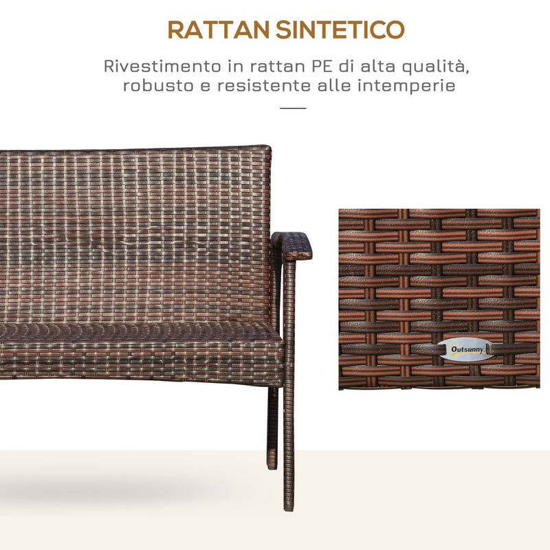 Divano 2 Posti da Giardino 120x63x77 cm in Rattan con Cuscini Marrone e Cachi-6