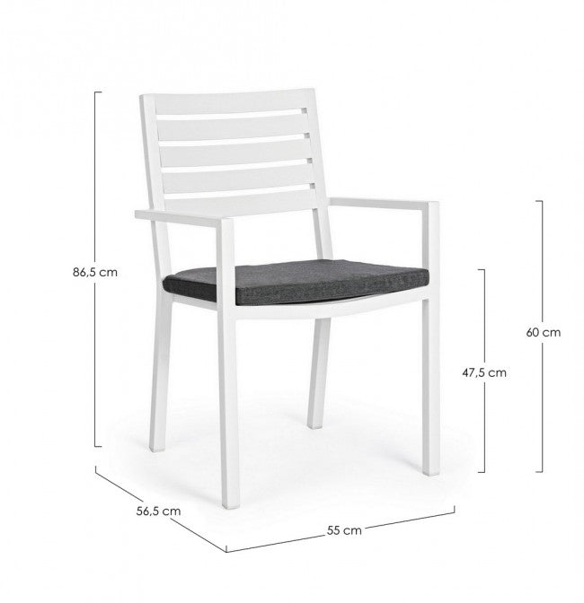 Set 4 Sedie da Giardino 55x56,5x86,5h cm con Braccioli e Cuscini Helina Bianco-3