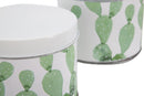 Cofanetti in Latta Cactus Set 3 Pz Ø15x13,5-14x11,5-12,5x10 cm in Ferro Bianco, Verde-5