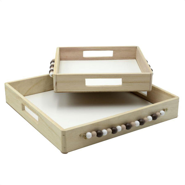 Set 2 Vassoi Quadrati da Cucina in Legno MDF Naturale sconto