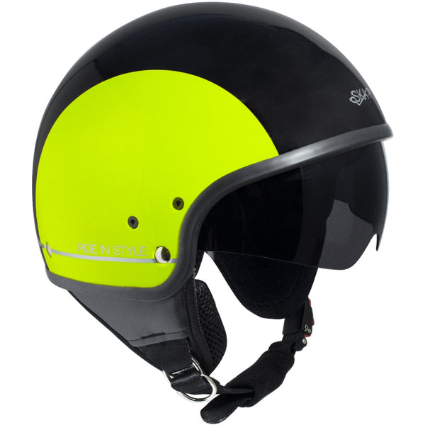 Demi-Jet Helm für Scooter Ska-P 1 NG Slim Bico Black Metal Retractable Goggles acquista