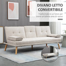 Divano Letto 3 Posti 181x77x78 cm in Tessuto Effetto Lino Beige-4