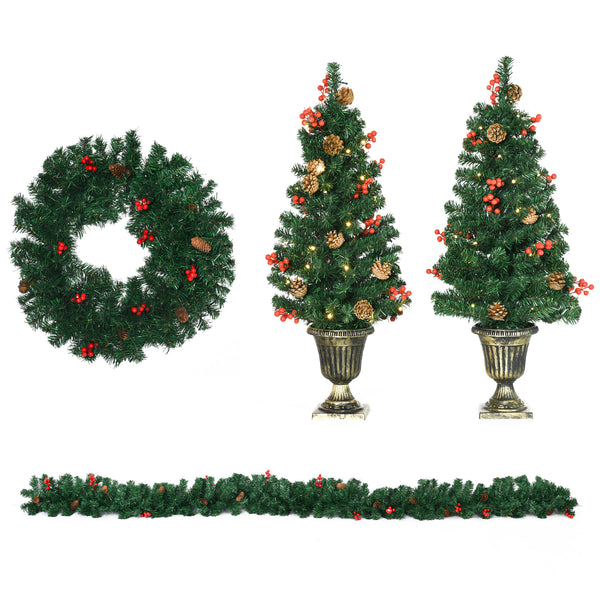 Weihnachtsdeko Set 4 Stück 2 Weihnachtsbäume Ø40x90cm Weihnachtskranz und Weihnachtskranz sconto