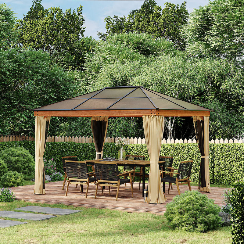 Gazebo da Giardino 2,94x3,60x2,67m con Tetto in Policarbonato e Zanzariere in Acciaio Kaki-2