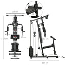 Stazione Fitness Multifunzione Power Tower 135x103x210 cm con Pesi fino 45kg e Panca Imbottita Nera-3