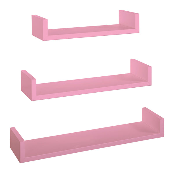 Set 3 Mensole da Parete 60-50-40x15,5x8 cm in Fibra di Legno Calamita Rosa Blush-1