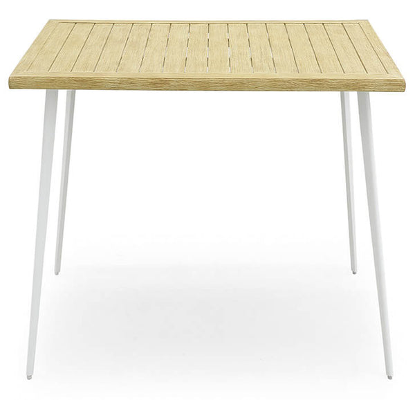 Gartentisch 90x90x75 cm in Kraus Leonardo Weißer Stahl und Holzoptik acquista