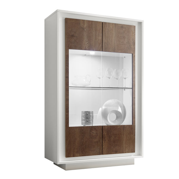 prezzo Vitrine mit 2 Türen 106 x 50 x 171 cm in weißem TFT-Rahmen und Eichenholz