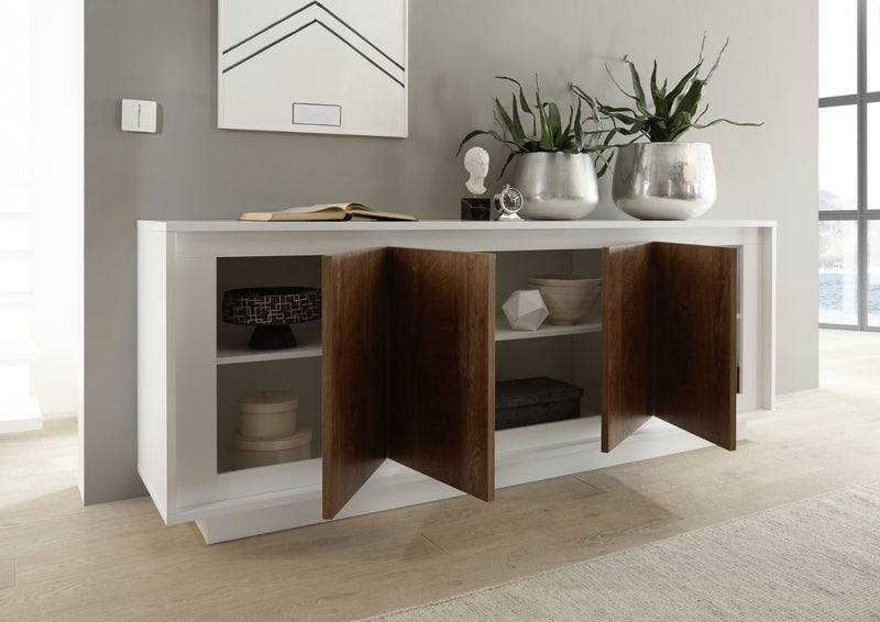 Mobile Buffet 4 Ante 207x50x80 cm in Legno TFT Frame Bianco e Rovere-3