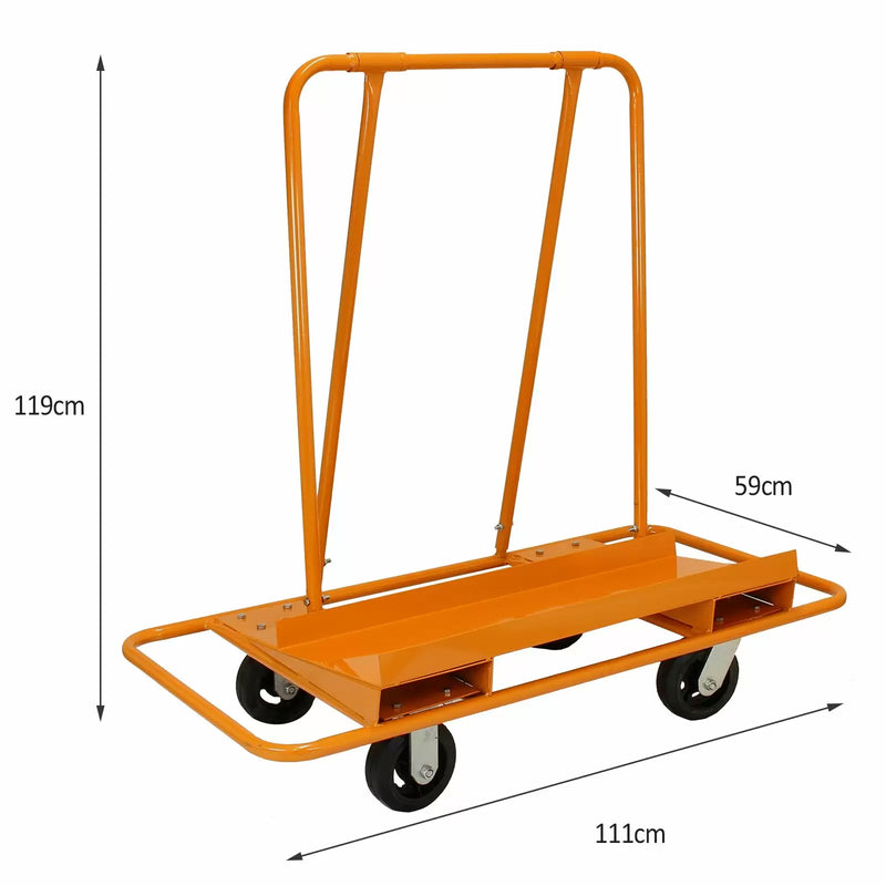 Trolley per Trasporto Cartongesso Pannelli Compensato e MDF Max 1000kg con Ruote in Acciaio Arancione-3