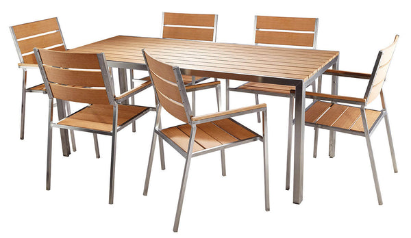 sconto Set aus Tisch und 6 Gartenstühlen aus Stahl und Sumpar-Holz Kraus Donatello