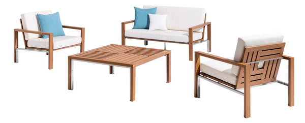 Garten-Lounge-Set aus Stahl und Sumpar-Holz Sofa 2 Sessel und Couchtisch Kraus Donatello online