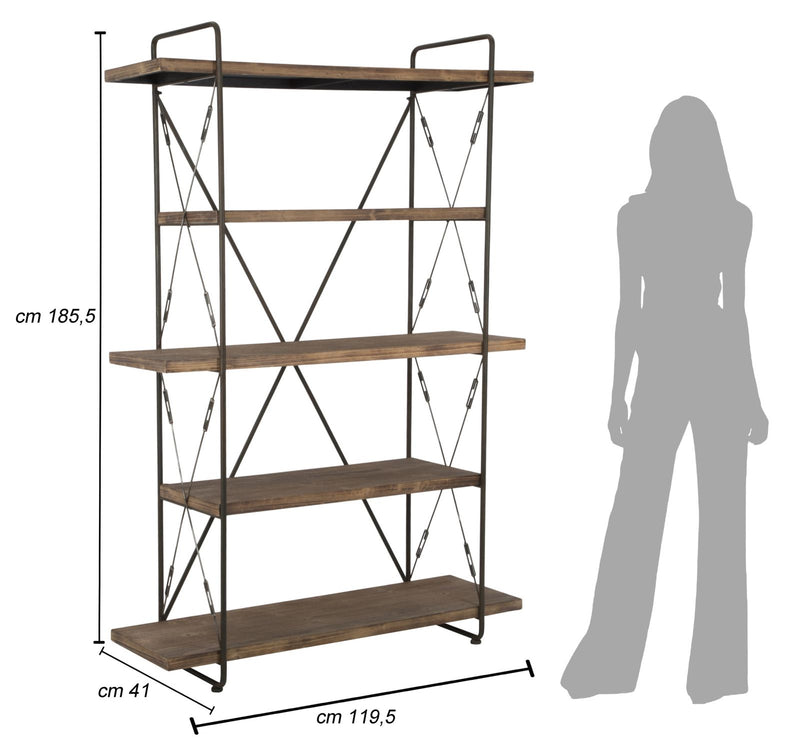 Libreria Raw 119,5x41x185,5 cm in Ferro e MDF Marrone e Nero-10