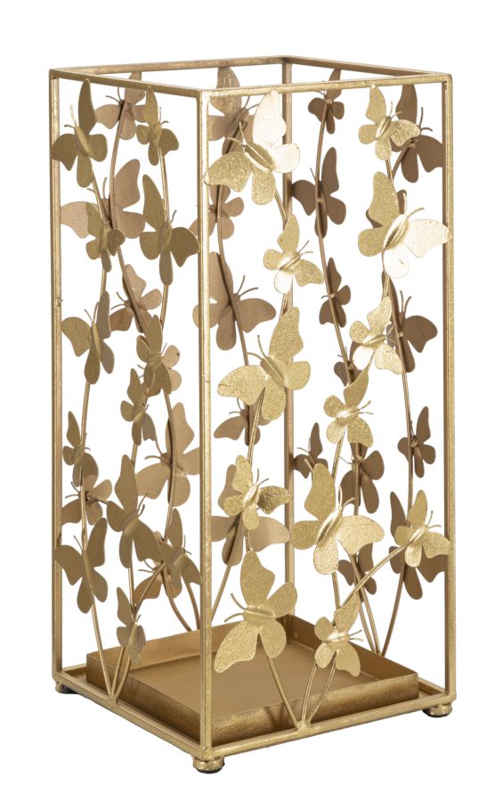 Porta Ombrelli Butterfly 22,5x22,5x48,5 cm in Ferro Oro-1