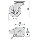 Kit 4 Ruote Slip per Carrello Ø7,5 cm con Piastra di Montaggio in Acciaio Emuca Trasparenti-3