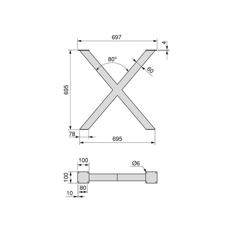 Set Gambe Cross per Tavolo H695 Verniciato Bianco Acciaio Emuca-2