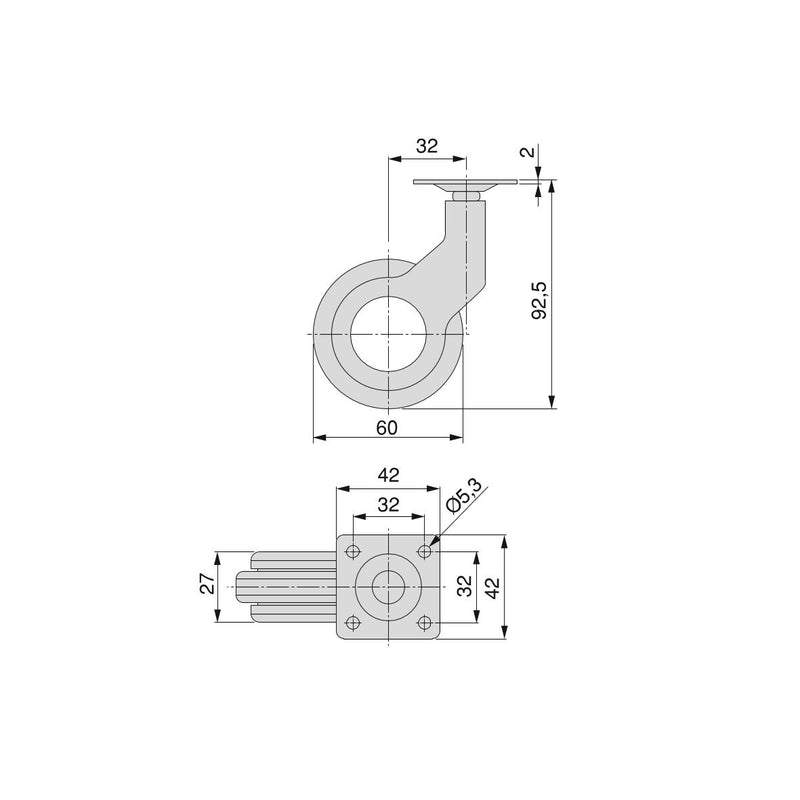 Kit 4 Ruote per Mobili Ø50 mm in Plastica e Acciaio Emuca Grigio-6