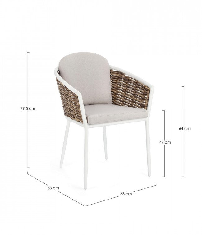 Set 4 Sedie 63x63x79,5h cm con Braccioli e Cuscini Maribela Bianco-3