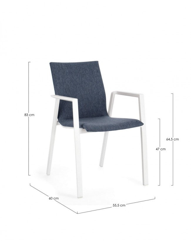 Set 4 Sedie da Giardino 55,5x60x83h cm con Braccioli Odeon Bianco Denim-3