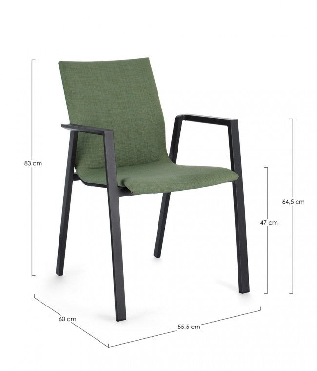 Set 4 Sedie da Giardino 55,5x60x83h cm con Braccioli Odeon Antracite Olive -3