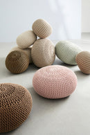 Pouf Intrecciato Ø 50x35 cm Intreccio in Tessuto Sabbia-4