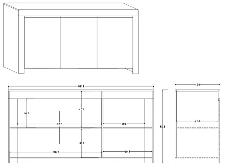 Credenza Mobile da Salotto 3 Porte 162x50x82cm TFT  Amber Bianco Lucido-4